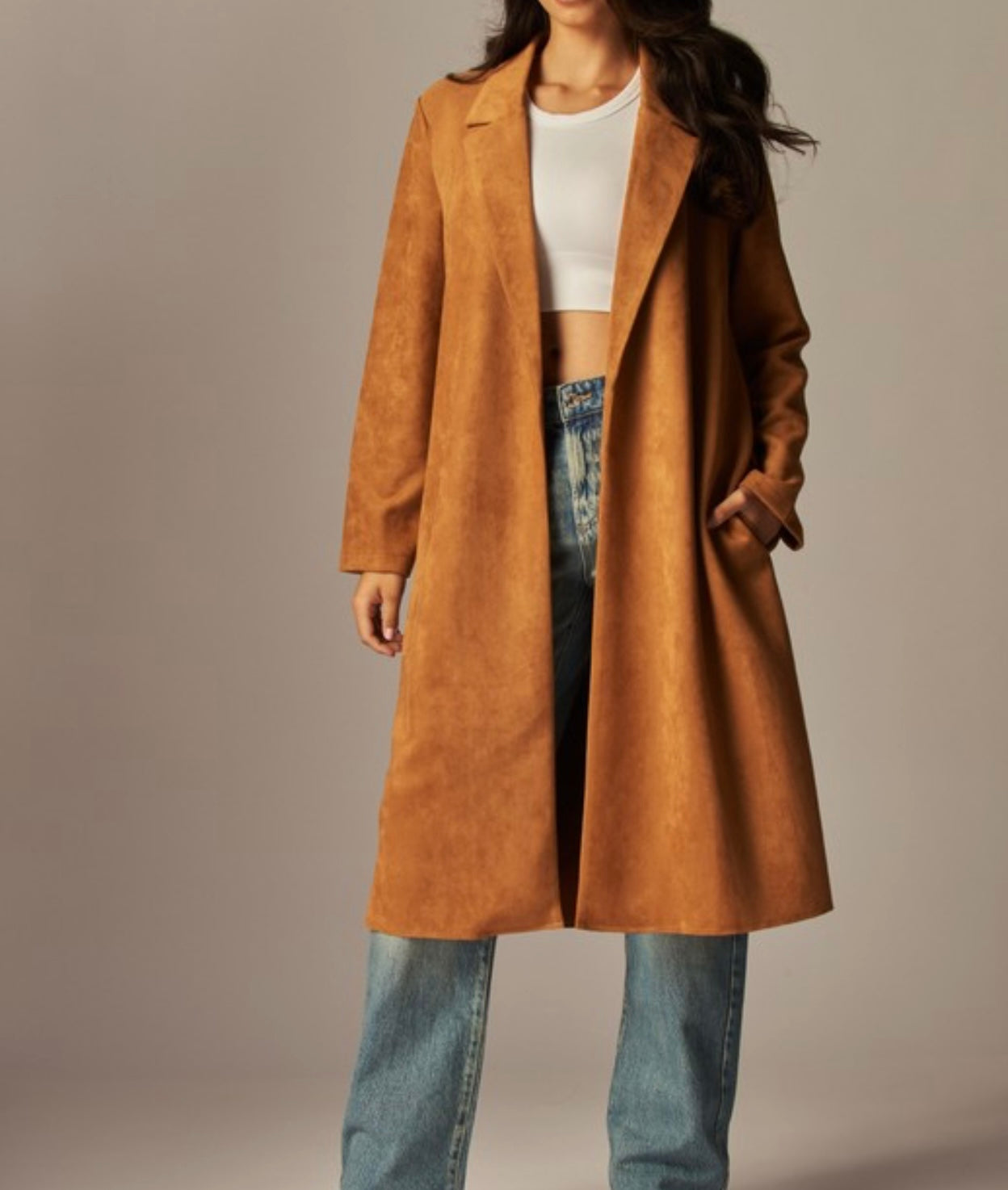 Vegan Suede Trenchcoat Camel