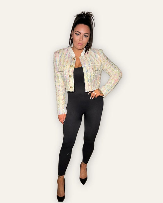 Blazer Tiffany Tweed Boxy Cropped Pink