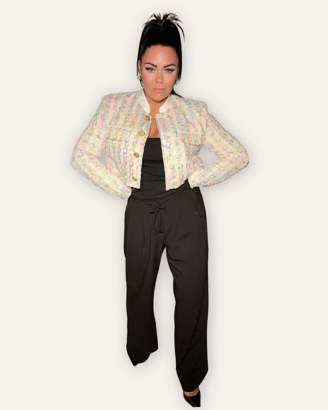 Blazer Tiffany Tweed Boxy Cropped Pink Central Iceland