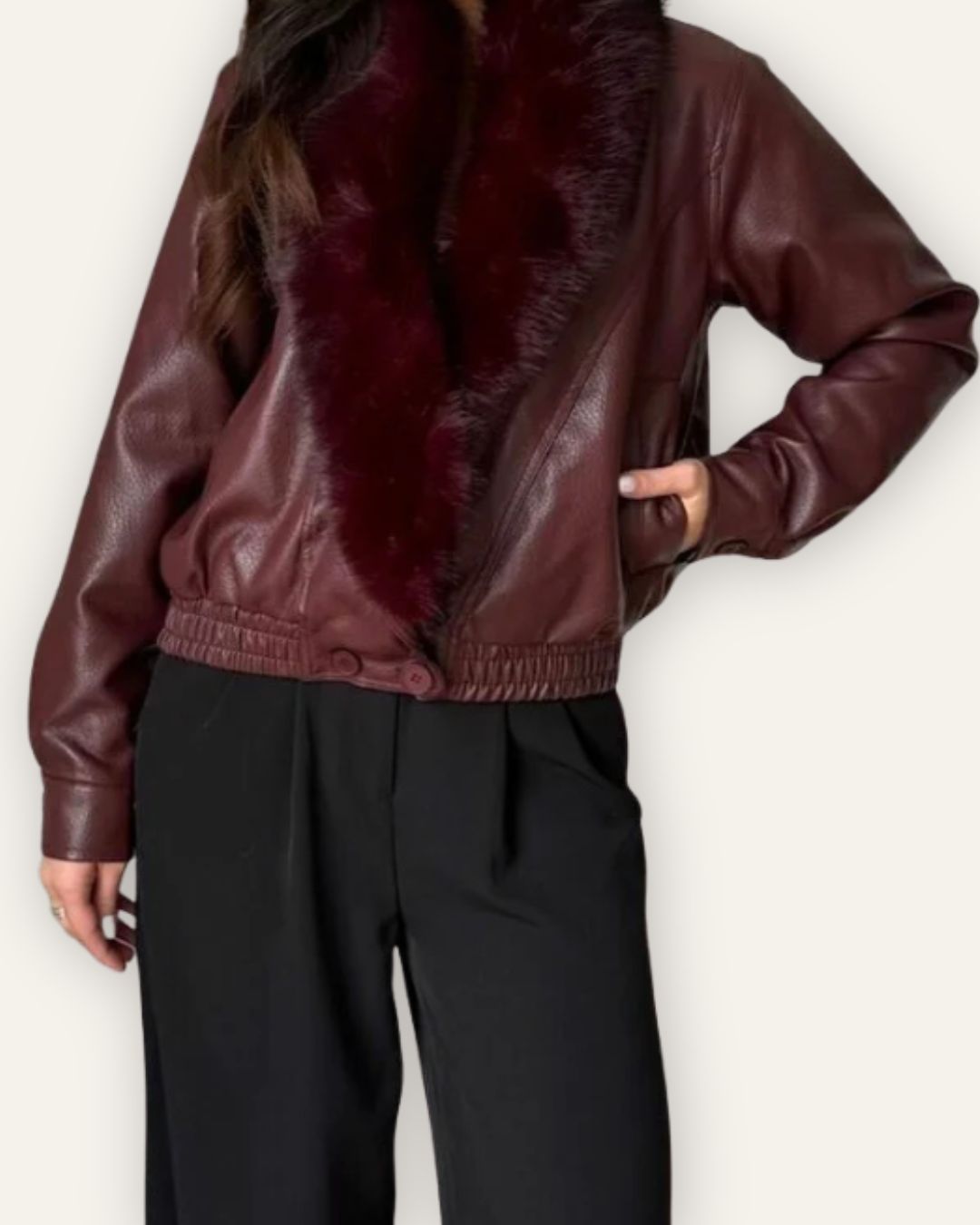 Vegan leður jakki /  faux fur kraga. Central Iceland