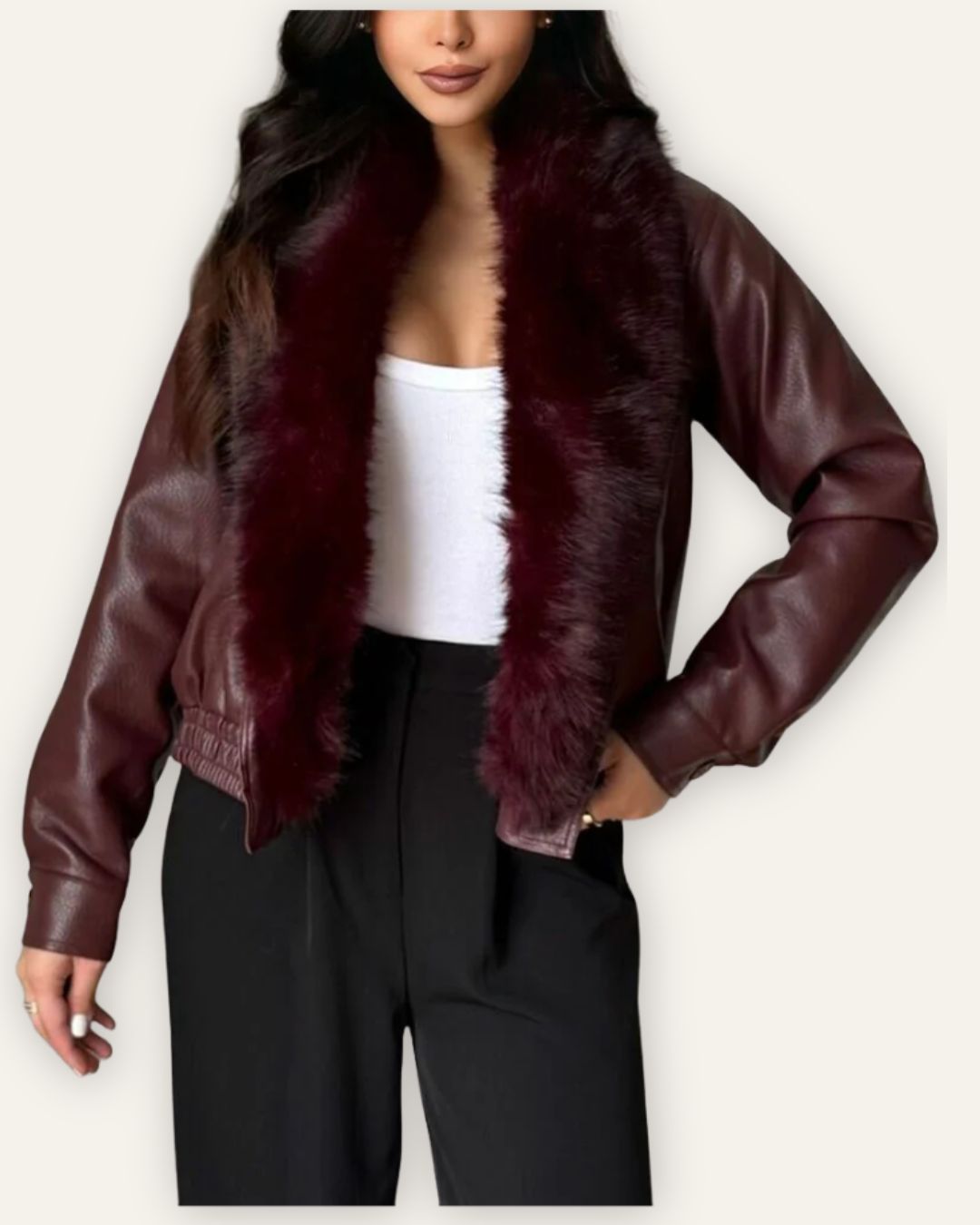 Vegan leður jakki /  faux fur kraga. Central Iceland