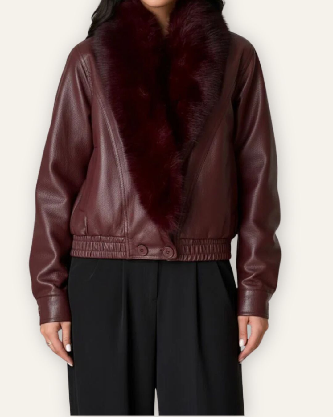 Vegan leður jakki /  faux fur kraga. Central Iceland