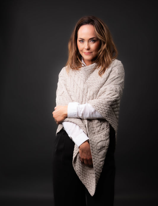 Walker and Hawkes Merino Ullar Poncho Stone