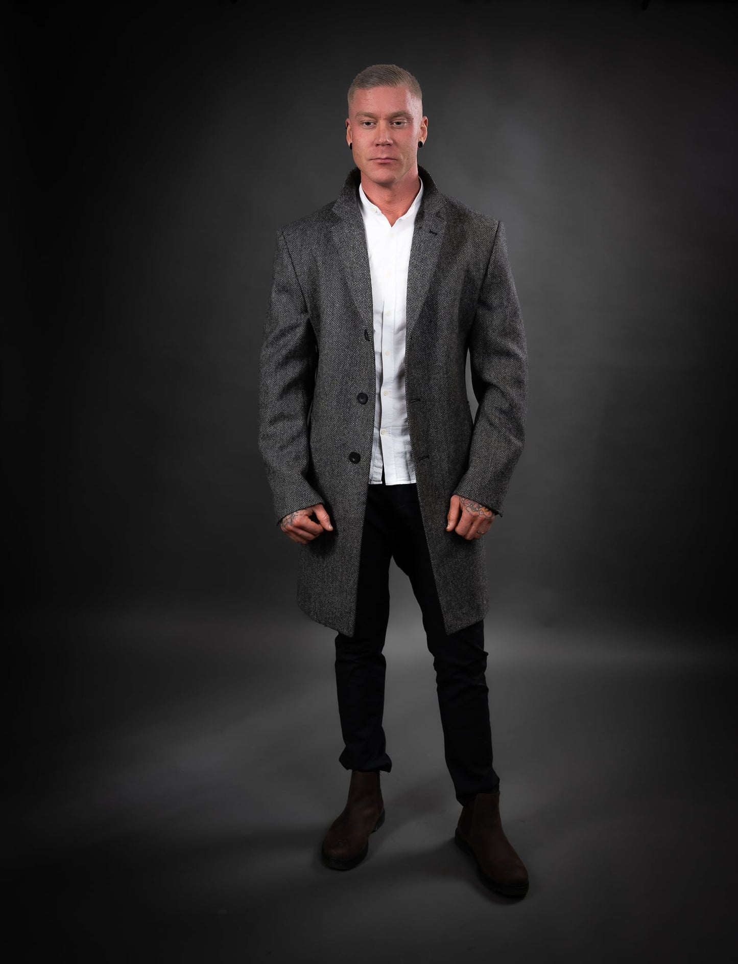 Ullarfrakki Herra Owen Tweed Charcoal