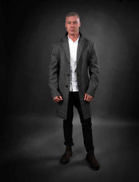 Ullarfrakki Herra Owen Tweed Charcoal Central Iceland