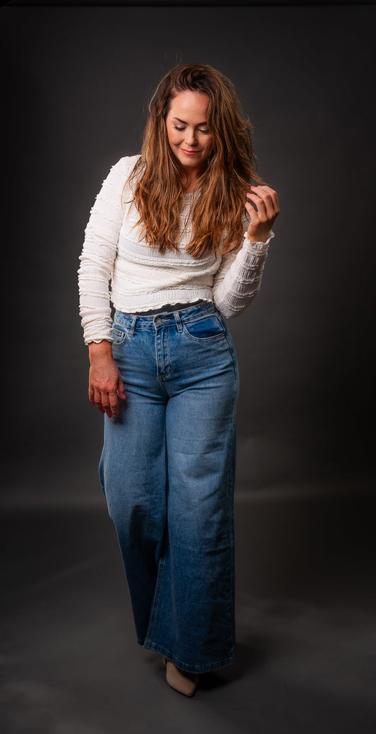 Textured Long Sleeves Crop Top Beige