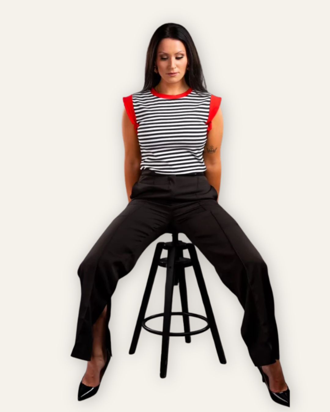 Buxur Black Visible Seam Ankle Slit 5081